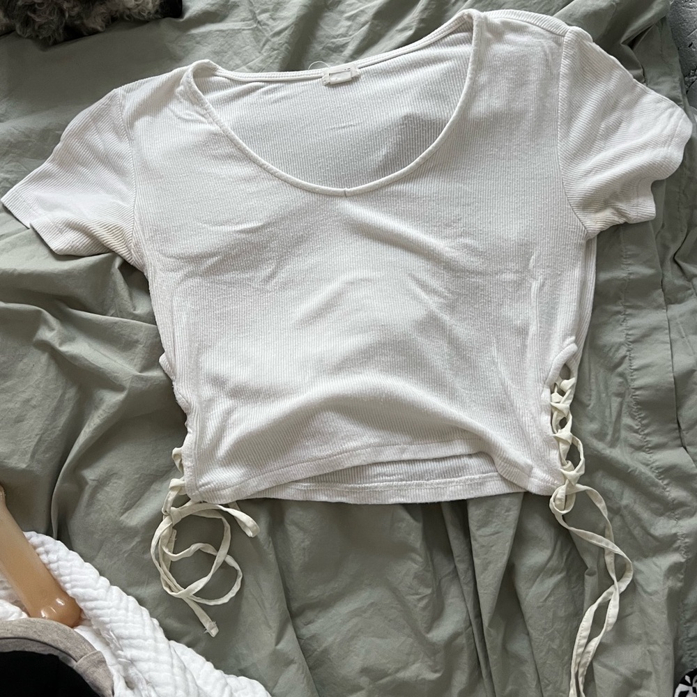 Garage Ribbed White Crop Top with Side Ties